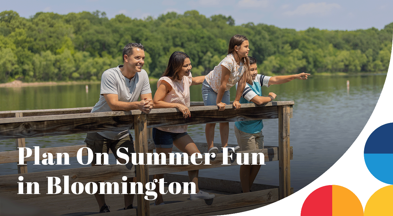 Plan on Summer Fun in Bloomington - A family sitting out on a dock resting on a lake.