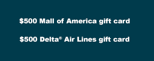 $500 Mall of America gift card + $500 Delta Air Lines gift card. 