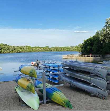 A rack of kayaks.